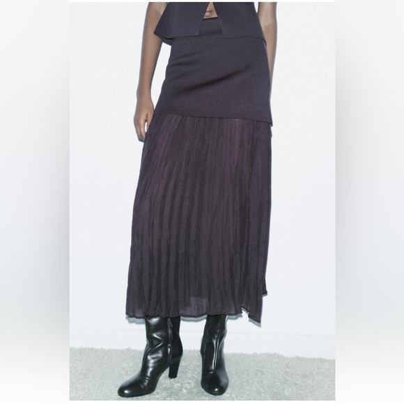 ZARA COMBINED PLEATED KNIT SKIRT - Picture 7 of 8